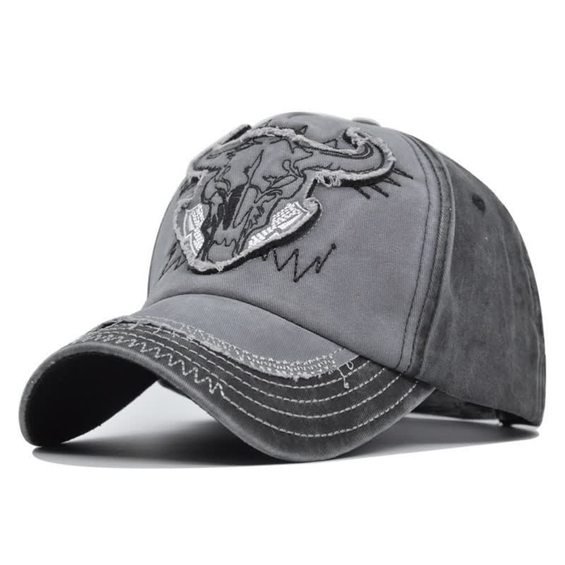 Vintage Street Style Embroidered Bull Washed Baseball Cap - Gray - Adjustable (21 1/4"-23 5/8") - image 12
