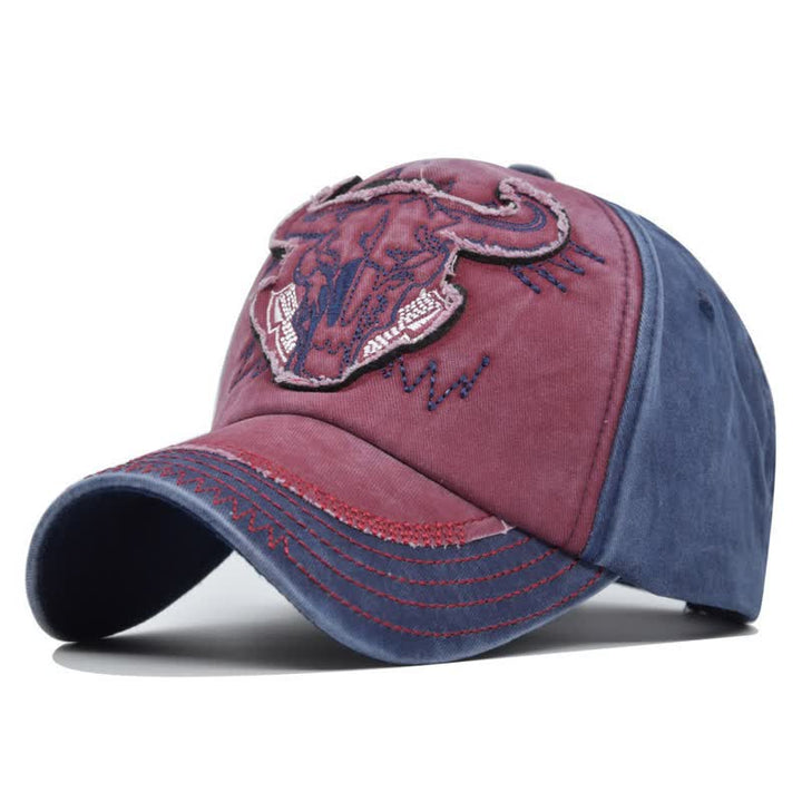 Vintage Street Style Embroidered Bull Washed Baseball Cap - Burgundy - Adjustable (21 1/4"-23 5/8") - image 11