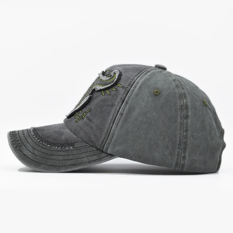 Vintage Street Style Embroidered Bull Washed Baseball Cap
