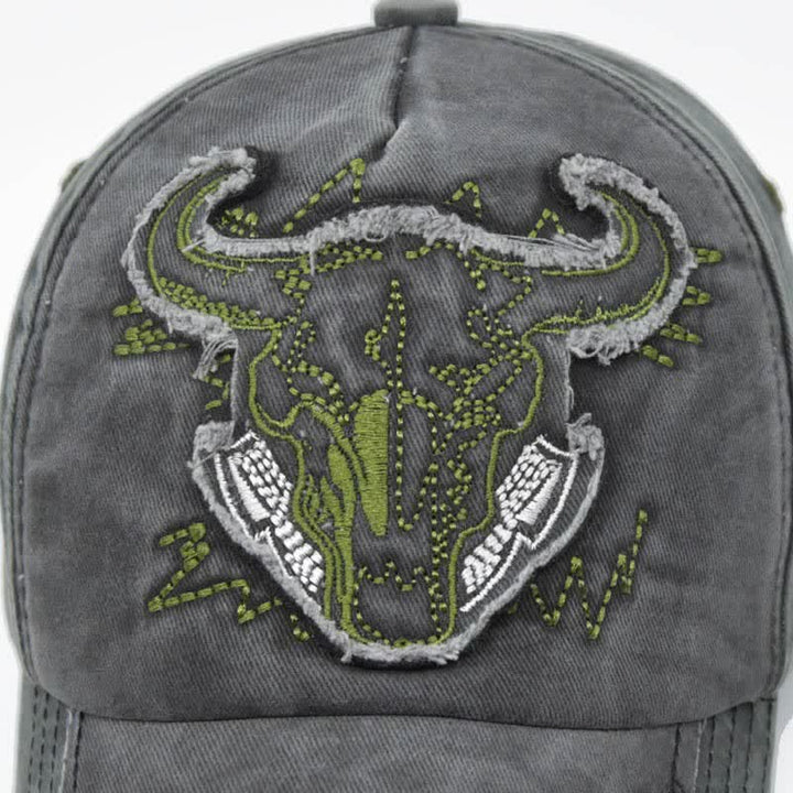 Vintage Street Style Embroidered Bull Washed Baseball Cap