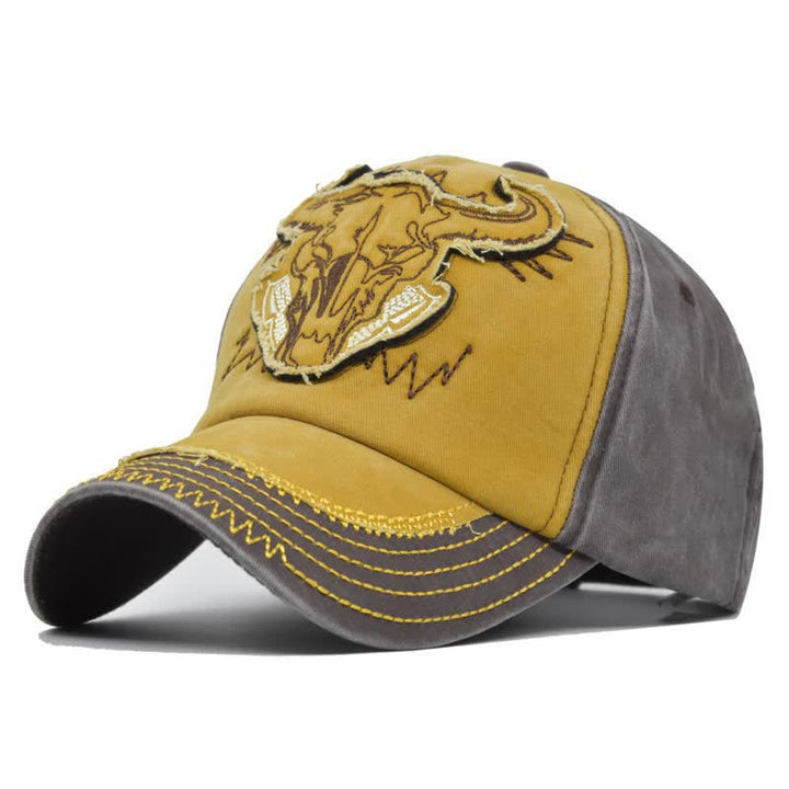 Vintage Street Style Embroidered Bull Washed Baseball Cap - Yellow - Adjustable (21 1/4"-23 5/8") - image 10
