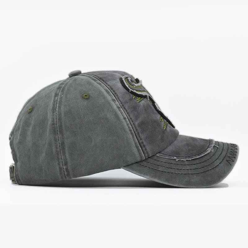 Vintage Street Style Embroidered Bull Washed Baseball Cap