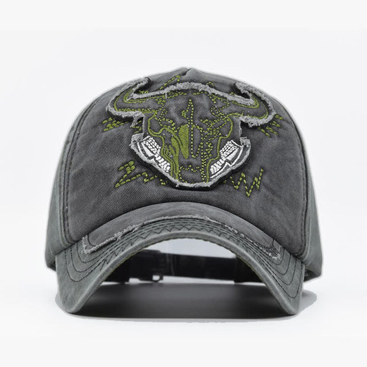 Vintage Street Style Embroidered Bull Washed Baseball Cap