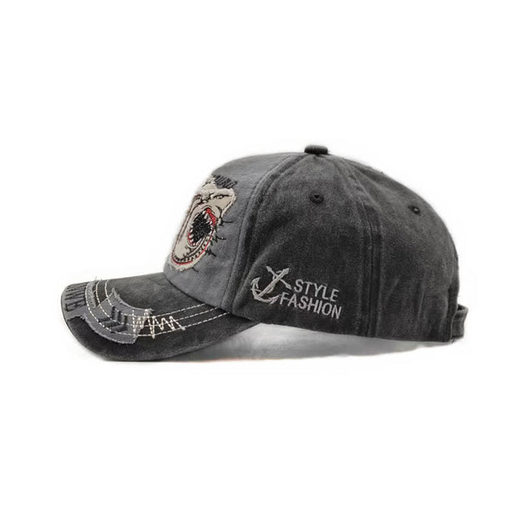 Shark Embroidered Retro Frayed Edge Washed Baseball Cap