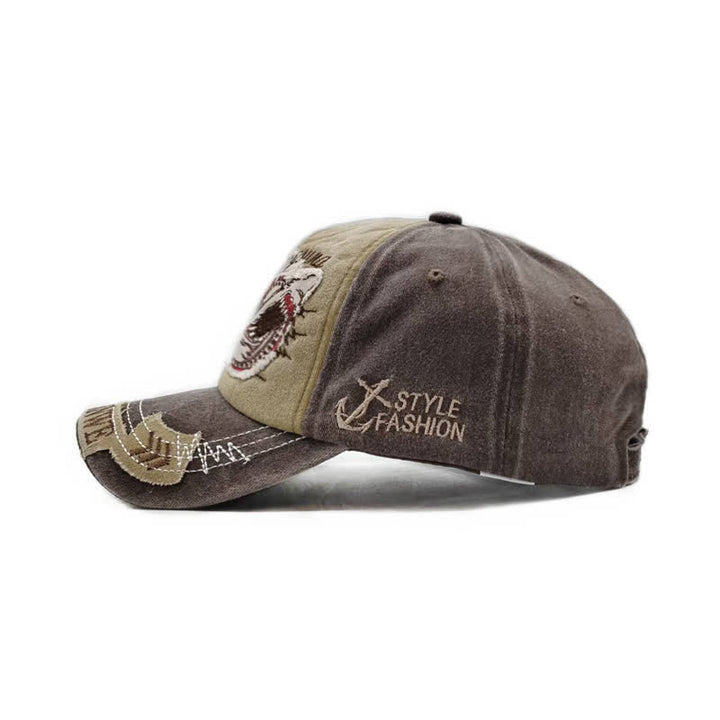 Shark Embroidered Retro Frayed Edge Washed Baseball Cap