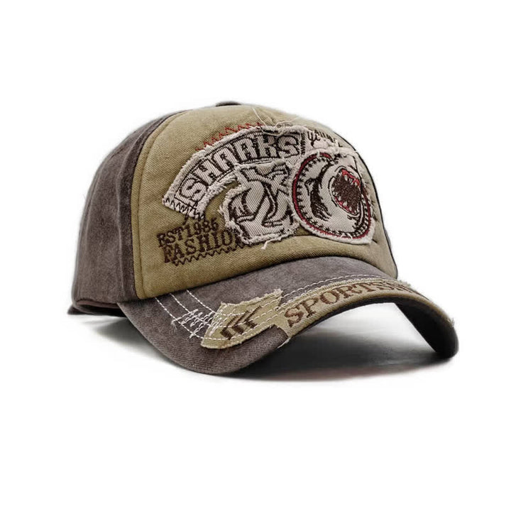 Shark Embroidered Retro Frayed Edge Washed Baseball Cap