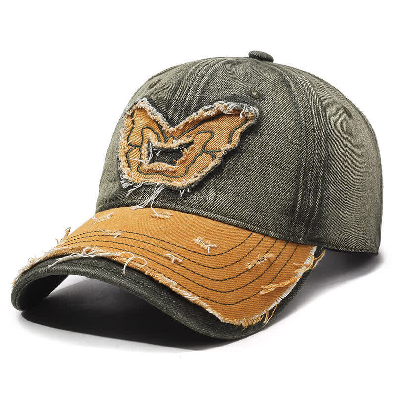 Butterfly Embroidered Retro Color Matching Washed Baseball Cap - Army Green - Adjustable (22"-23 5/8") - image 7