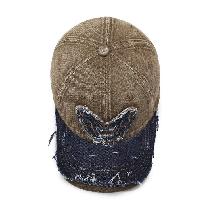 Butterfly Embroidered Retro Color Matching Washed Baseball Cap - image 1