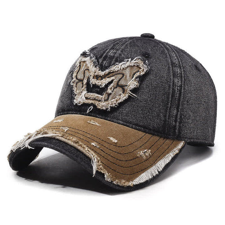 Butterfly Embroidered Retro Color Matching Washed Baseball Cap - Black - Adjustable (22"-23 5/8") - image 4