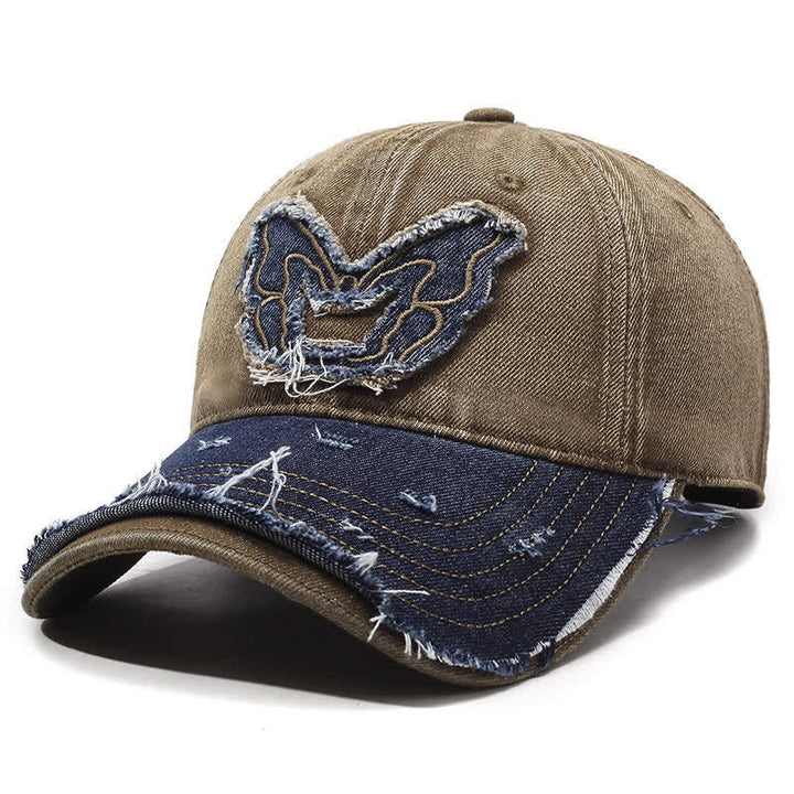 Butterfly Embroidered Retro Color Matching Washed Baseball Cap - Dark Khaki - Adjustable (22"-23 5/8") - image 0
