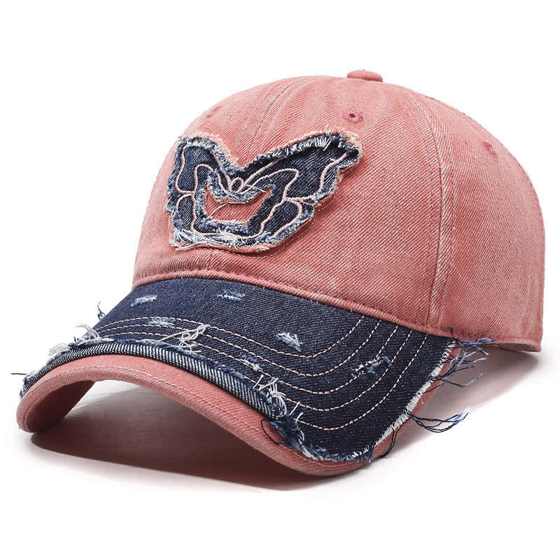 Butterfly Embroidered Retro Color Matching Washed Baseball Cap - Pink - Adjustable (22"-23 5/8") - image 5