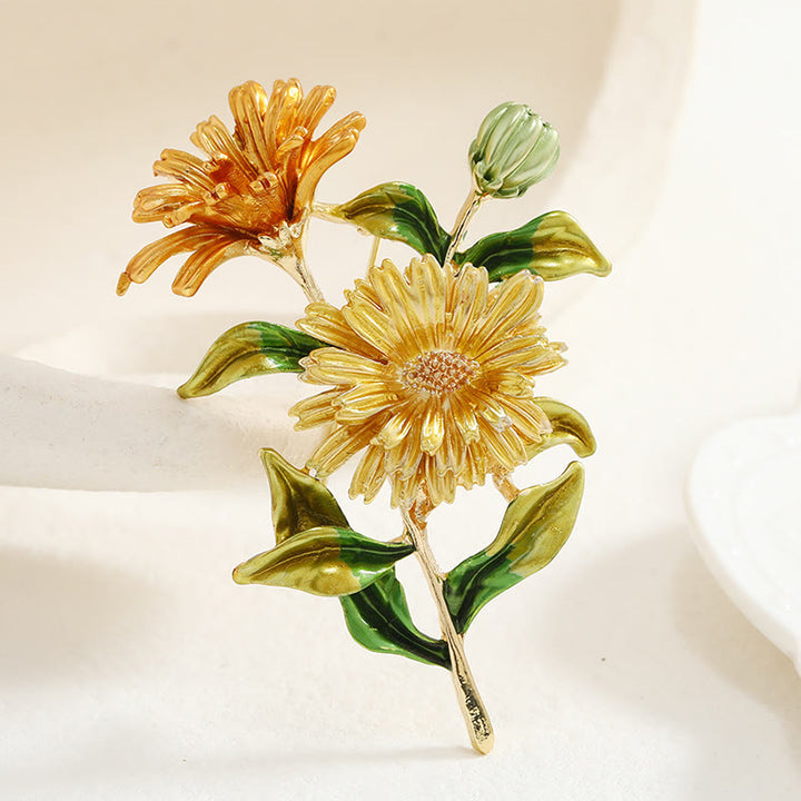 Women's Daisy Flower Bouquet Enamel Brooch - Yellow - image 0