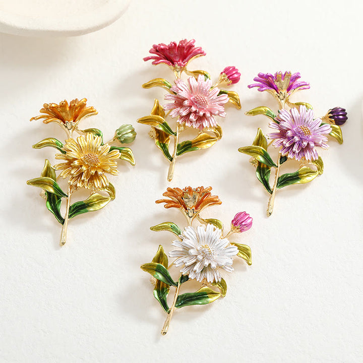 Women's Daisy Flower Bouquet Enamel Brooch - image 1