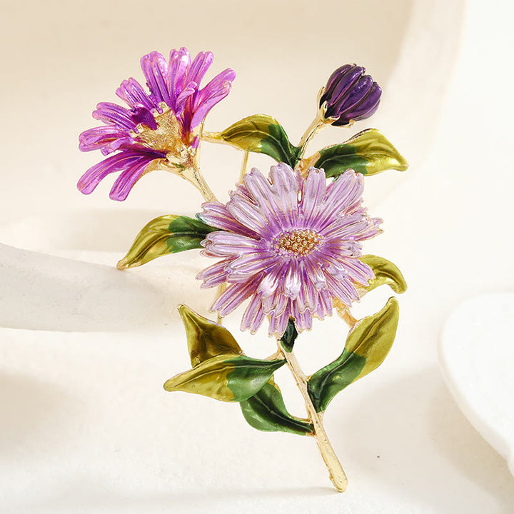 Women's Daisy Flower Bouquet Enamel Brooch - Purple - image 4