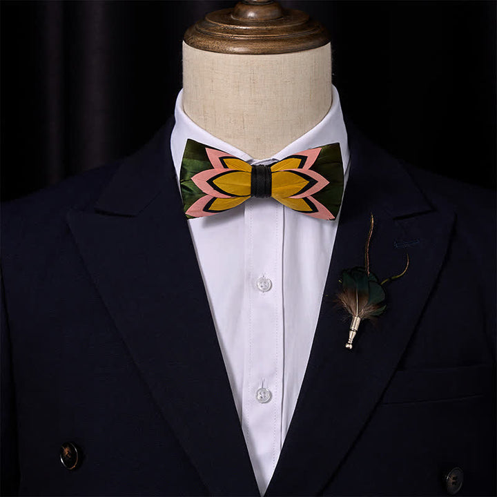 Iridescent Black Feather Bow Tie with Lapel Pin - image 1