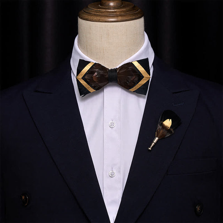 Iridescent Copper Feather Bow Tie with Lapel Pin - image 1