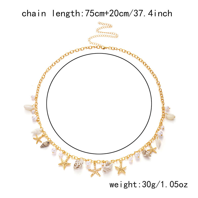 Women's Bohemian Summer Starfish Conch Shell Faux Pearl Waist Chain - image 3