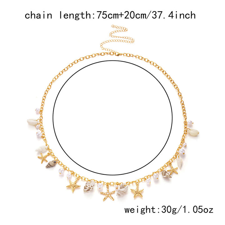 Women's Bohemian Summer Starfish Conch Shell Faux Pearl Waist Chain - image 3