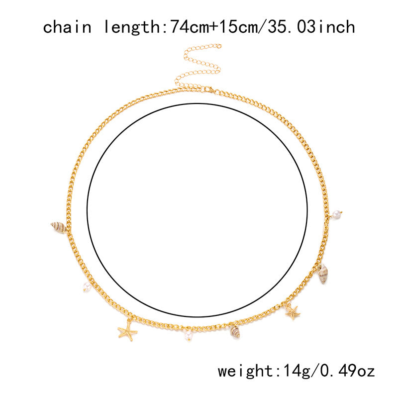 Women's Bohemian Summer Starfish Conch Shell Faux Pearl Waist Chain