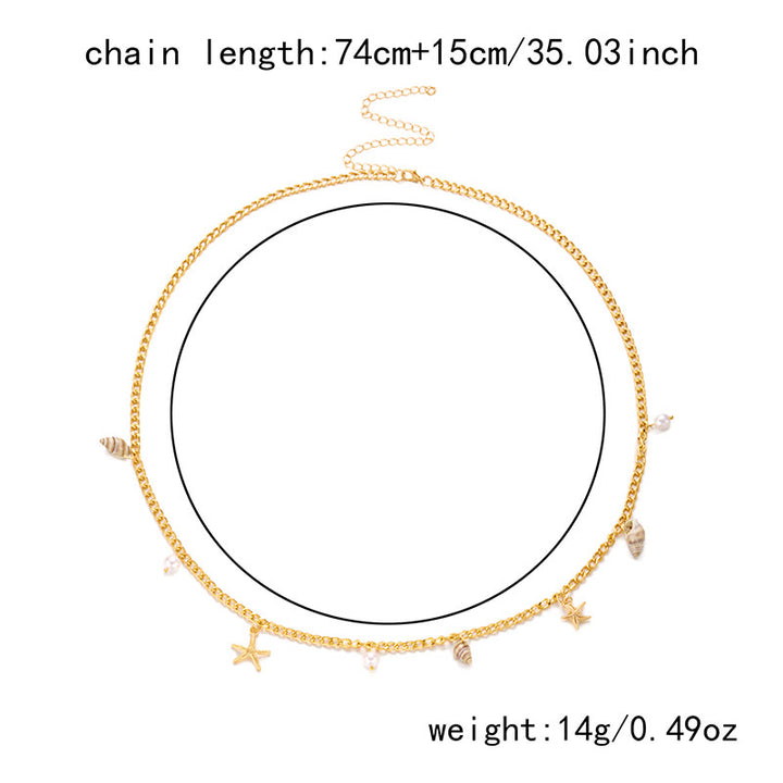 Women's Bohemian Summer Starfish Conch Shell Faux Pearl Waist Chain