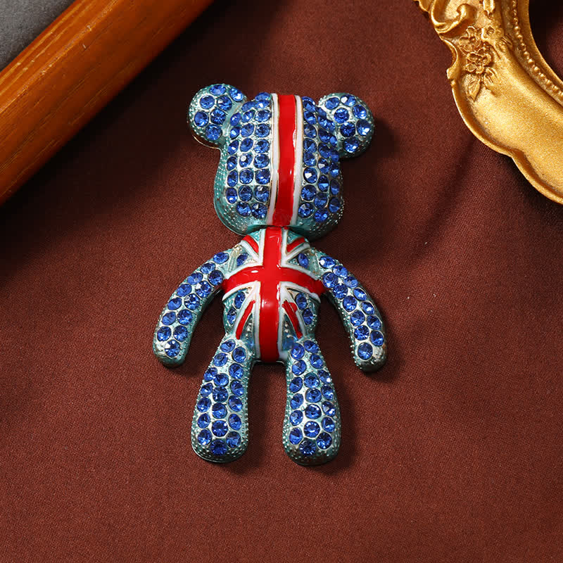 Exquisite Full Crystal Cute Bear British Flag Brooch