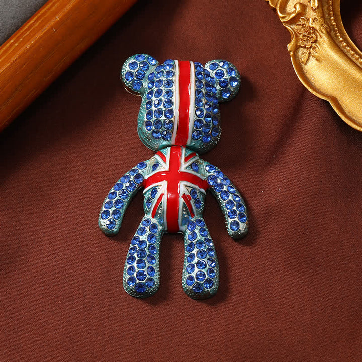 Exquisite Full Crystal Cute Bear British Flag Brooch