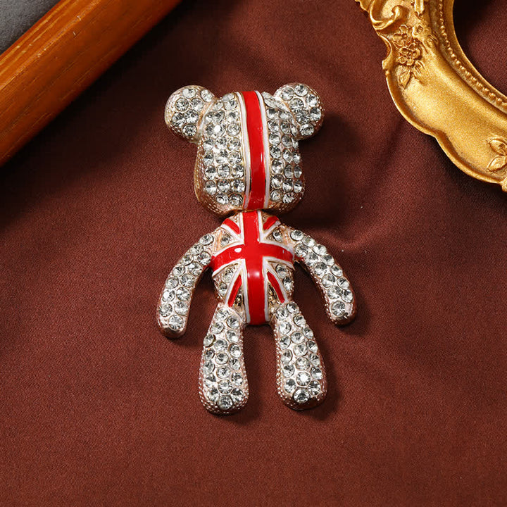 Exquisite Full Crystal Cute Bear British Flag Brooch