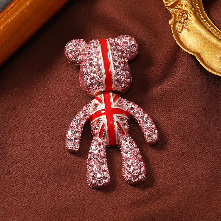 Exquisite Full Crystal Cute Bear British Flag Brooch