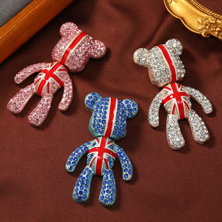 Exquisite Full Crystal Cute Bear British Flag Brooch