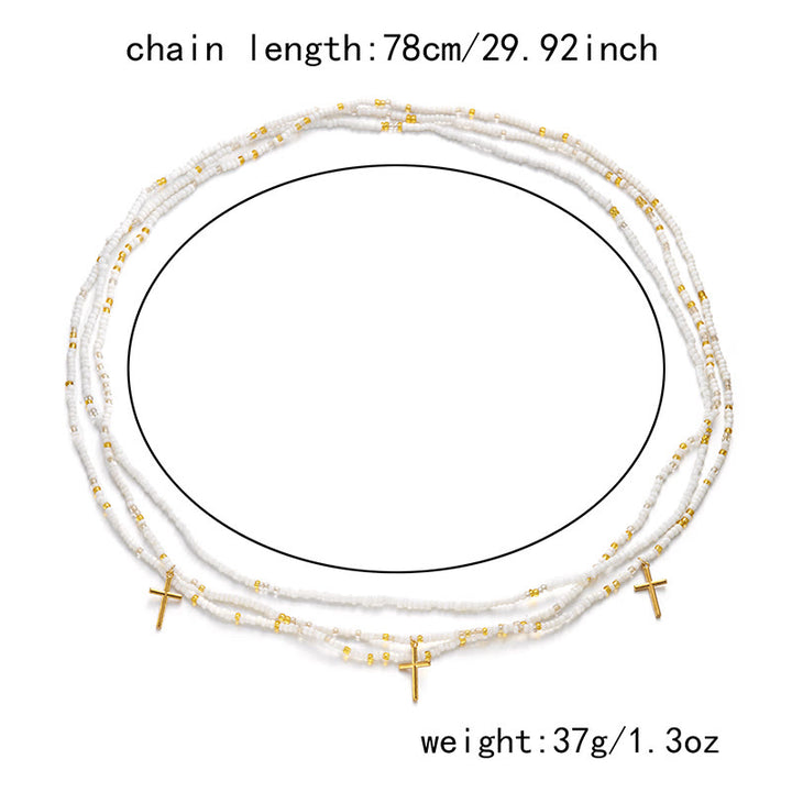 Women's Boho Beach Cross Beads Layered Waist Chain