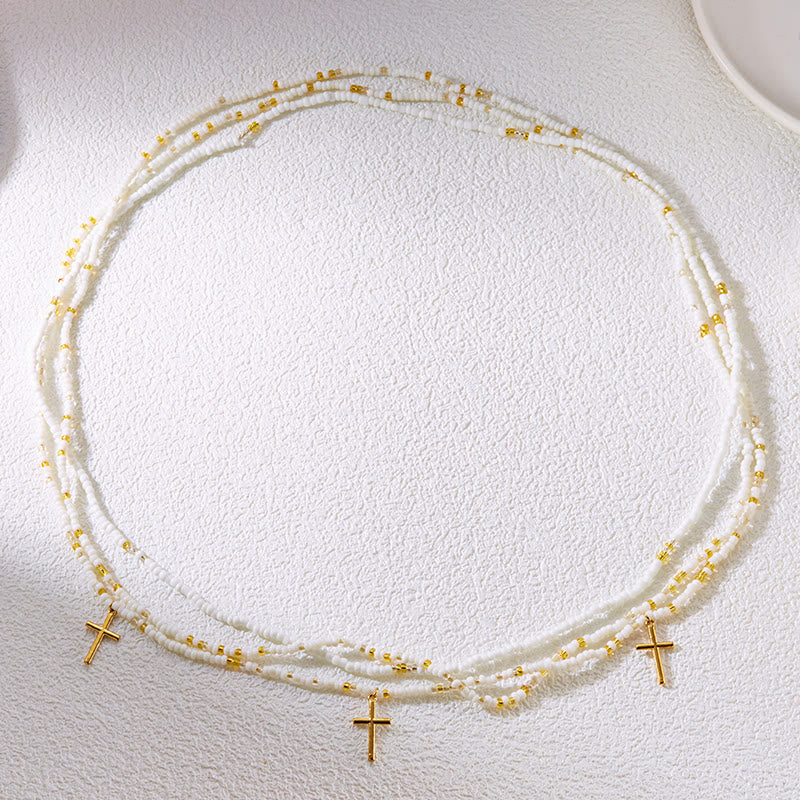 Women's Boho Beach Cross Beads Layered Waist Chain - image 1