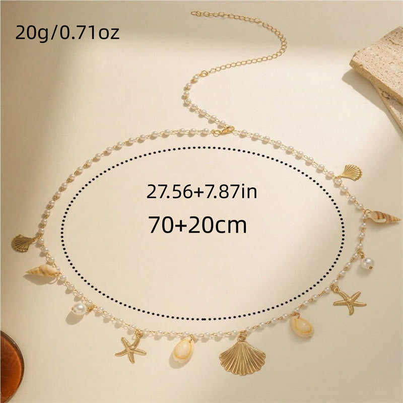 Women's Bohemian Beach Starfish Conch Shell Faux Pearl Waist Chain - image 3