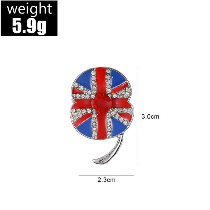 Poppy Flower Shape Enamel British Flag Brooch