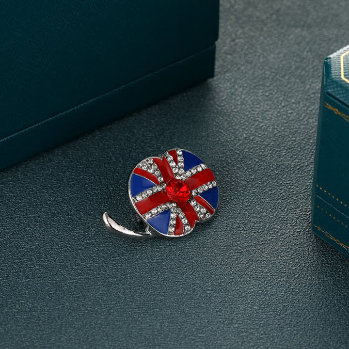 Poppy Flower Shape Enamel British Flag Brooch