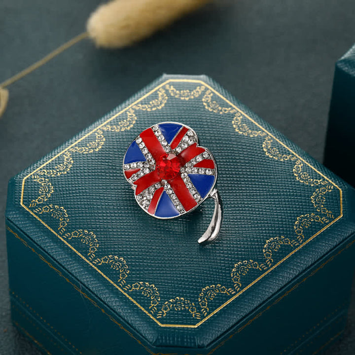 Poppy Flower Shape Enamel British Flag Brooch