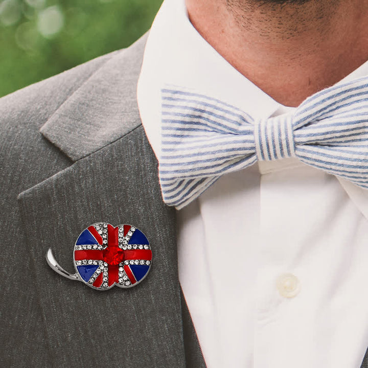 Poppy Flower Shape Enamel British Flag Brooch