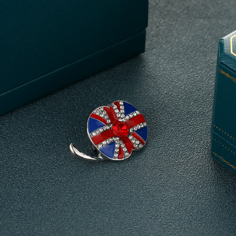 Poppy Flower Shape Enamel British Flag Brooch - image 3