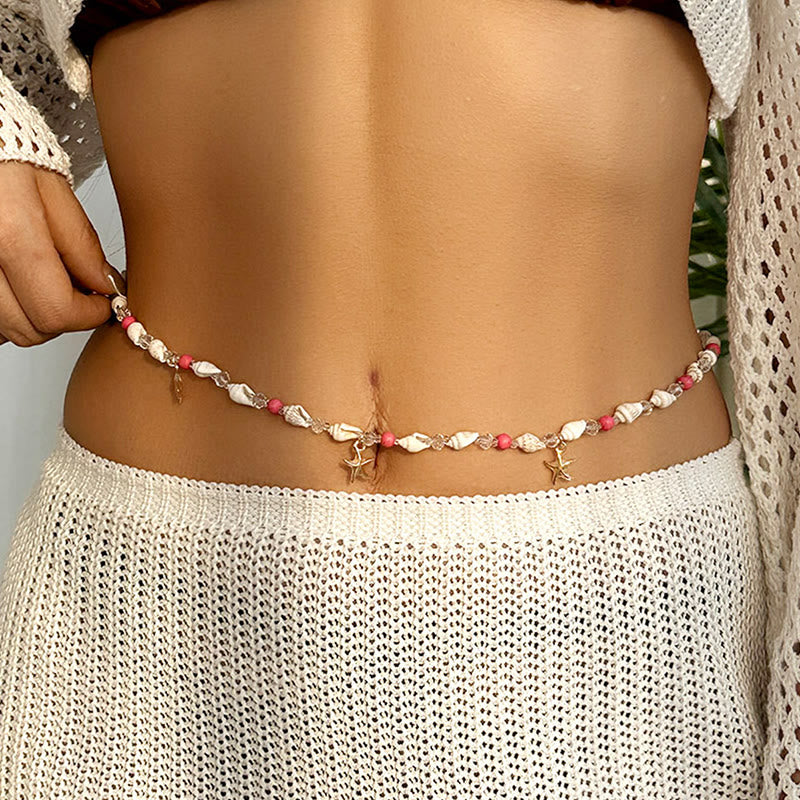 Women's Bohemian Beach Starfish Sea Shell Waist Chain - Pink - image 4