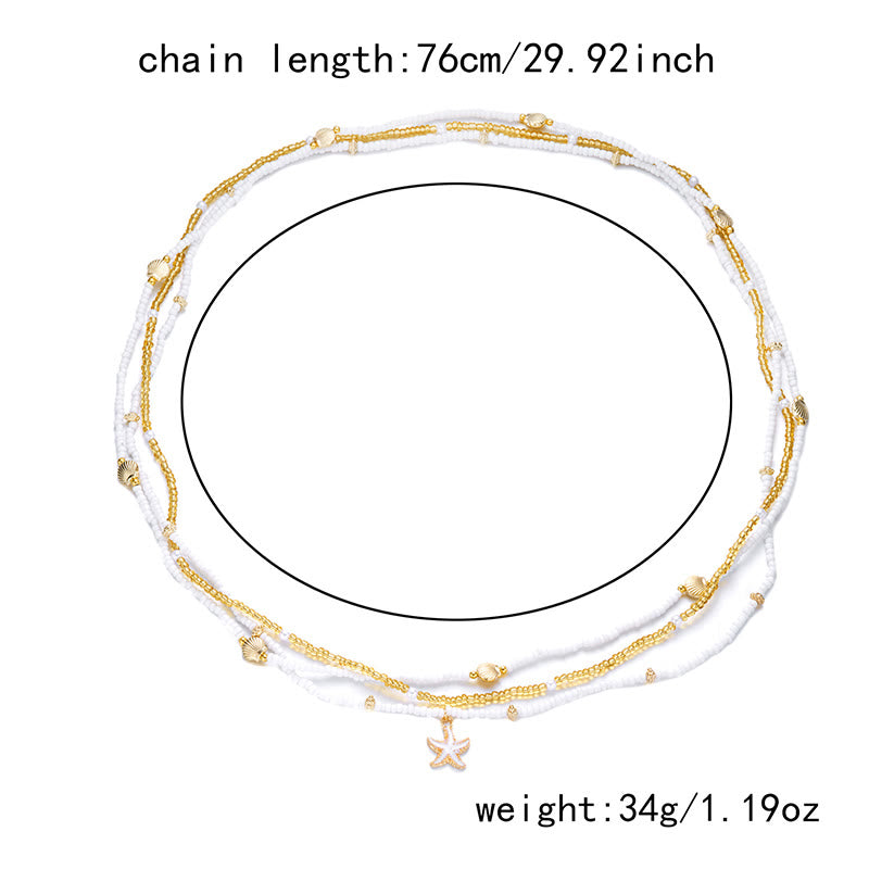 Women's Boho Beach Multi-layered Starfish Sea Shell Beads Waist Chain