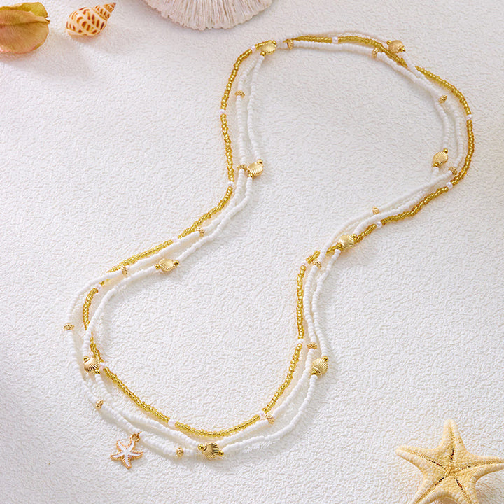 Women's Boho Beach Multi-layered Starfish Sea Shell Beads Waist Chain - image 2