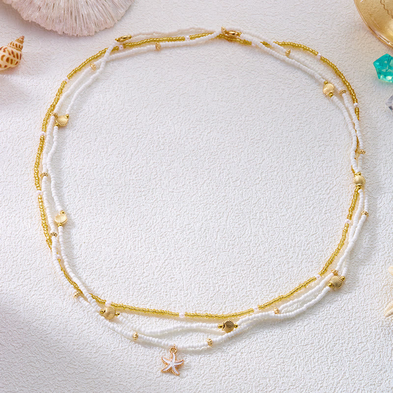 Women's Boho Beach Multi-layered Starfish Sea Shell Beads Waist Chain - image 1