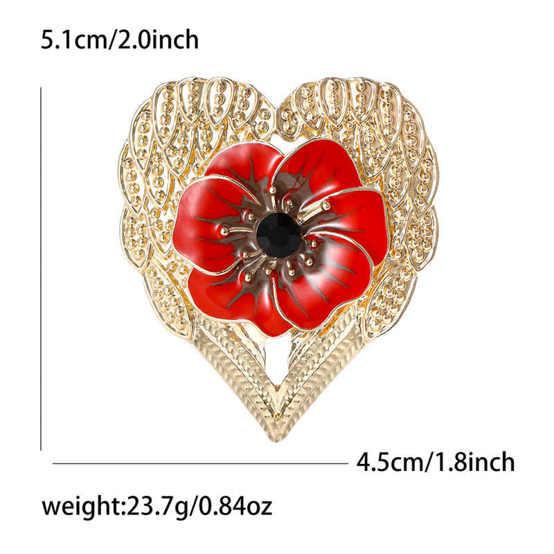 Luxury Enamel Poppy Flower Gold Heart Brooch