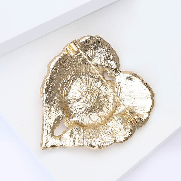 Luxury Enamel Poppy Flower Gold Heart Brooch