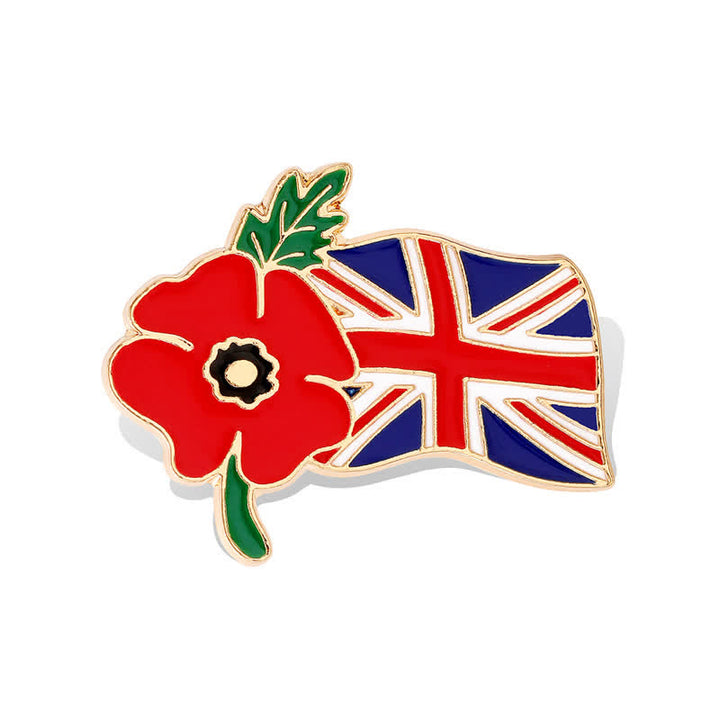 Remembrance Day Enamel Poppy Flower British Flag Brooch