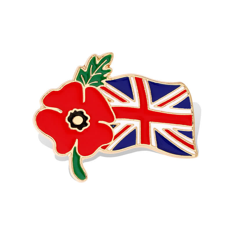 Remembrance Day Enamel Poppy Flower British Flag Brooch - Red & Blue - image 0