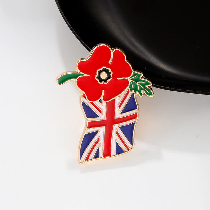 Remembrance Day Enamel Poppy Flower British Flag Brooch