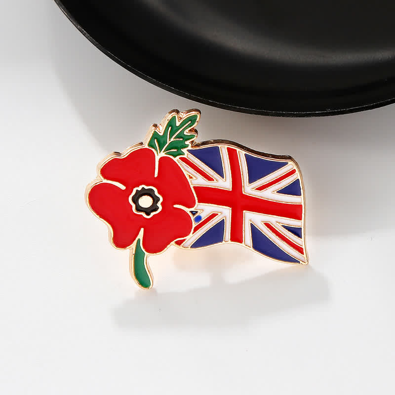 Remembrance Day Enamel Poppy Flower British Flag Brooch - image 1