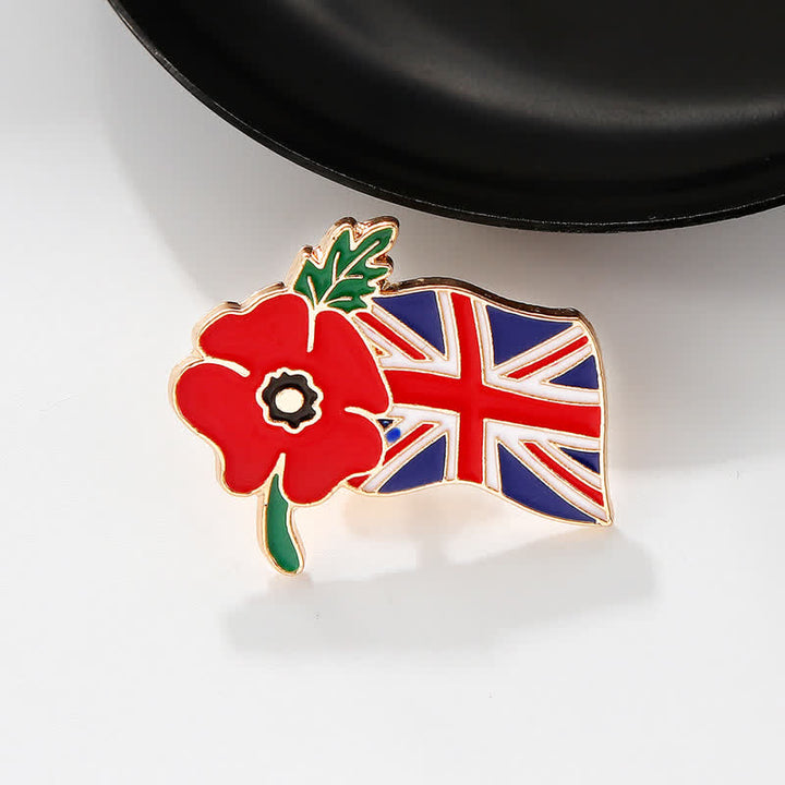 Remembrance Day Enamel Poppy Flower British Flag Brooch - image 1