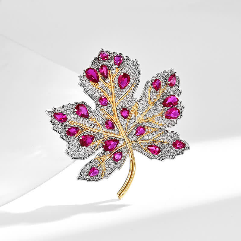 Women's Maple Leaf Pink & White Crystal Brooch