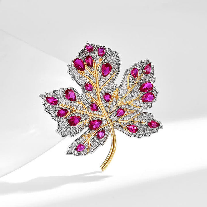 Women's Maple Leaf Pink & White Crystal Brooch
